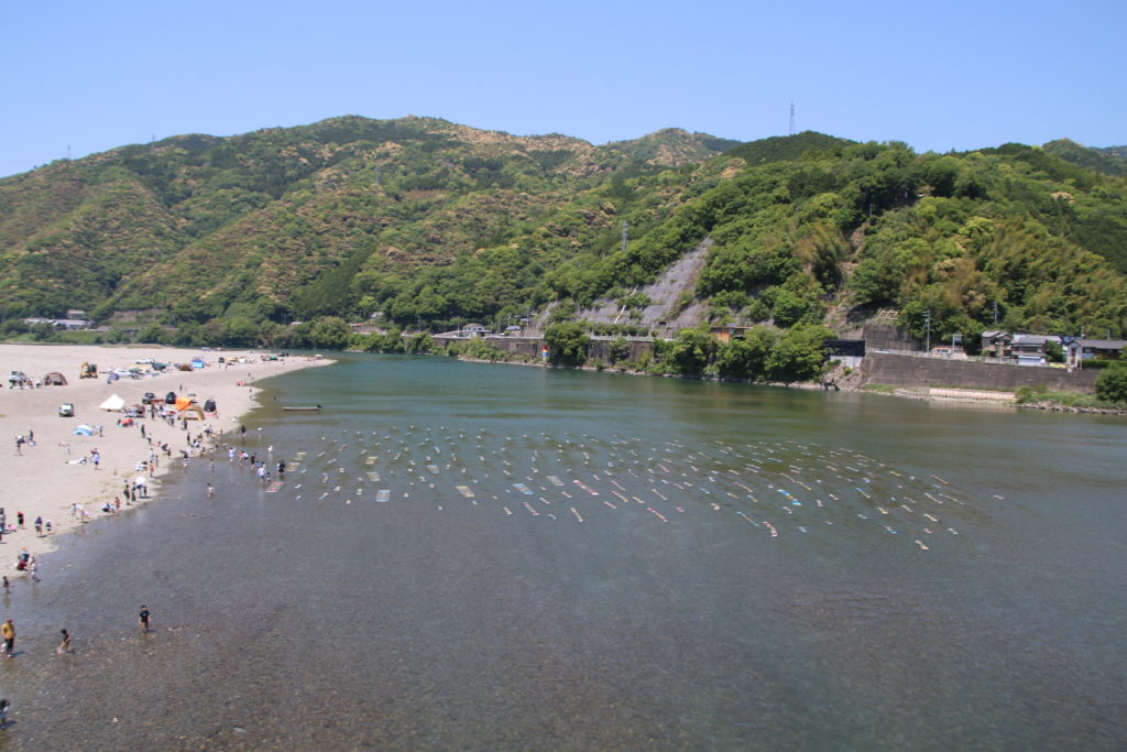 仁淀川橋から見る紙のこいのぼり