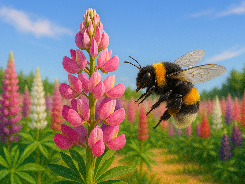 ルピナスを訪れるマルハナバチ