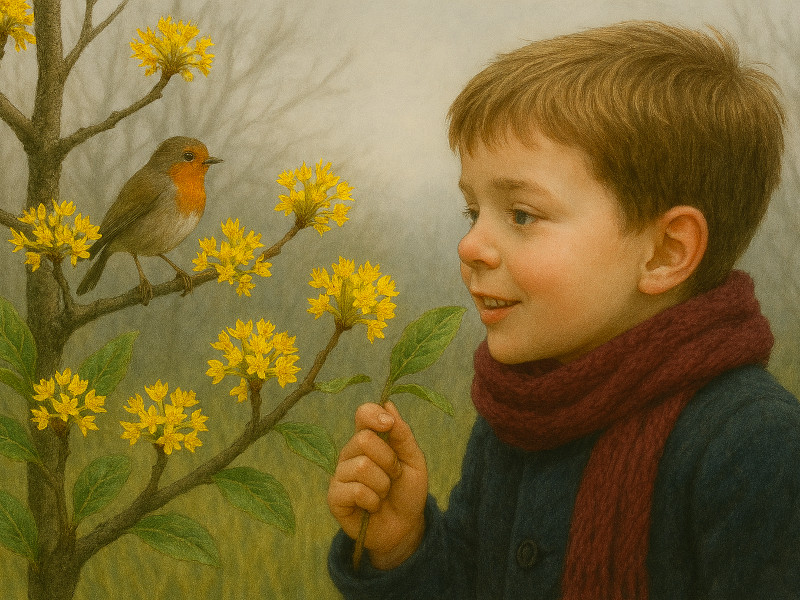 「冬のひかり」サンシュユ