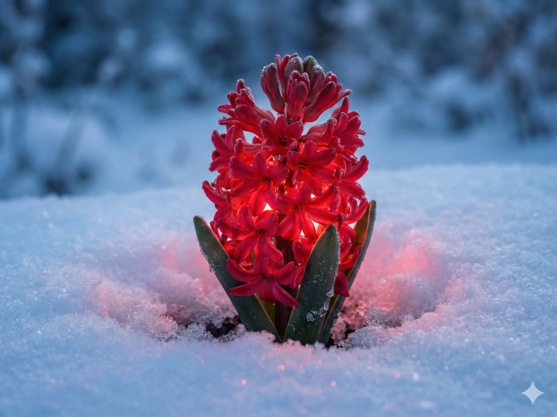 「冬の灯火（ともしび）」赤いヒヤシンス